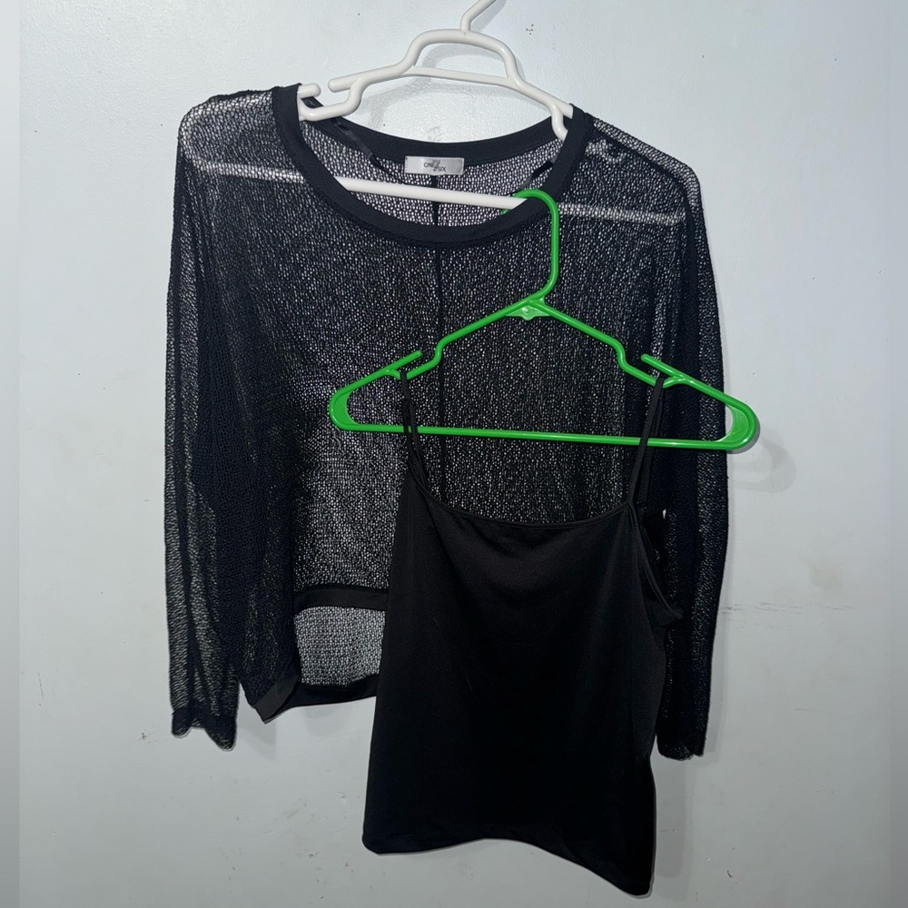 Elegant Black Mesh Top with Camisole